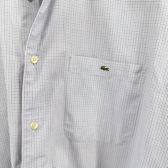 Lacoste Mens 42 Pre-Owned Dress Shirt LS Gingham Check Blue White Button Down - Picture 5 of 14